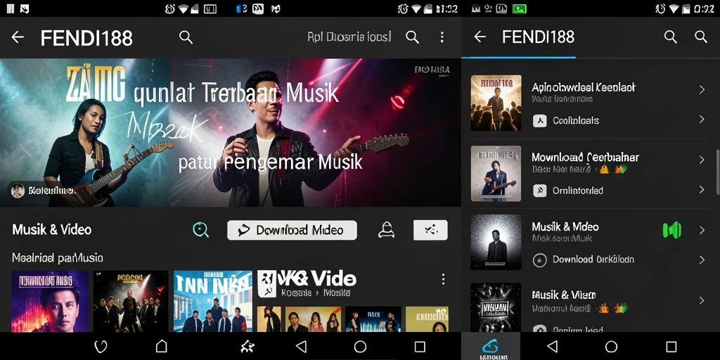 Antarmuka aplikasi FENDI188 dengan fitur Download Musik yang menarik.