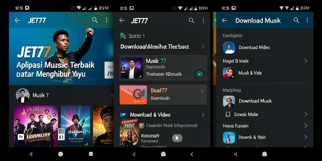 Antarmuka intuitif aplikasi Download Musik JET77 yang memudahkan pengguna.